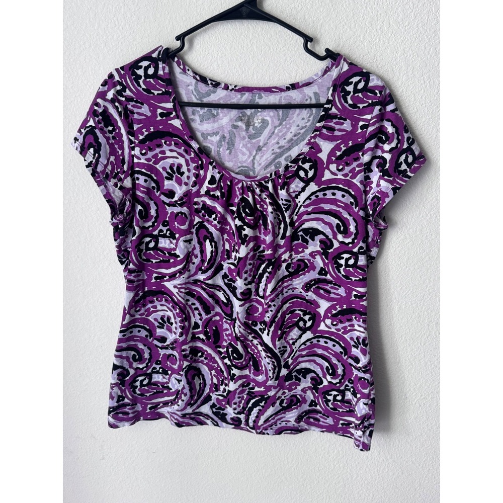 Merona Womens Purple Paisley Scoop Neck Short Sleeve Blouse XL